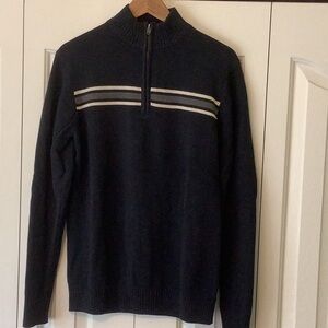 G.H.Bass &Co. quarter zip sweater.  Men’s Small. Navy with gray and ivory stipe.